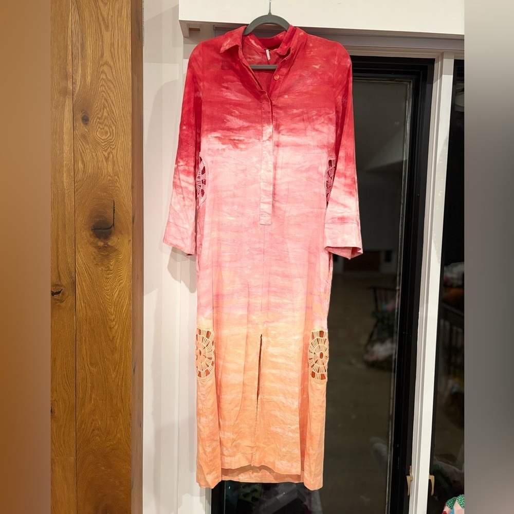Young Fabulous Broke YFB Large Ombre Tie Dye Crochet Pebble Beach Coverup Dress